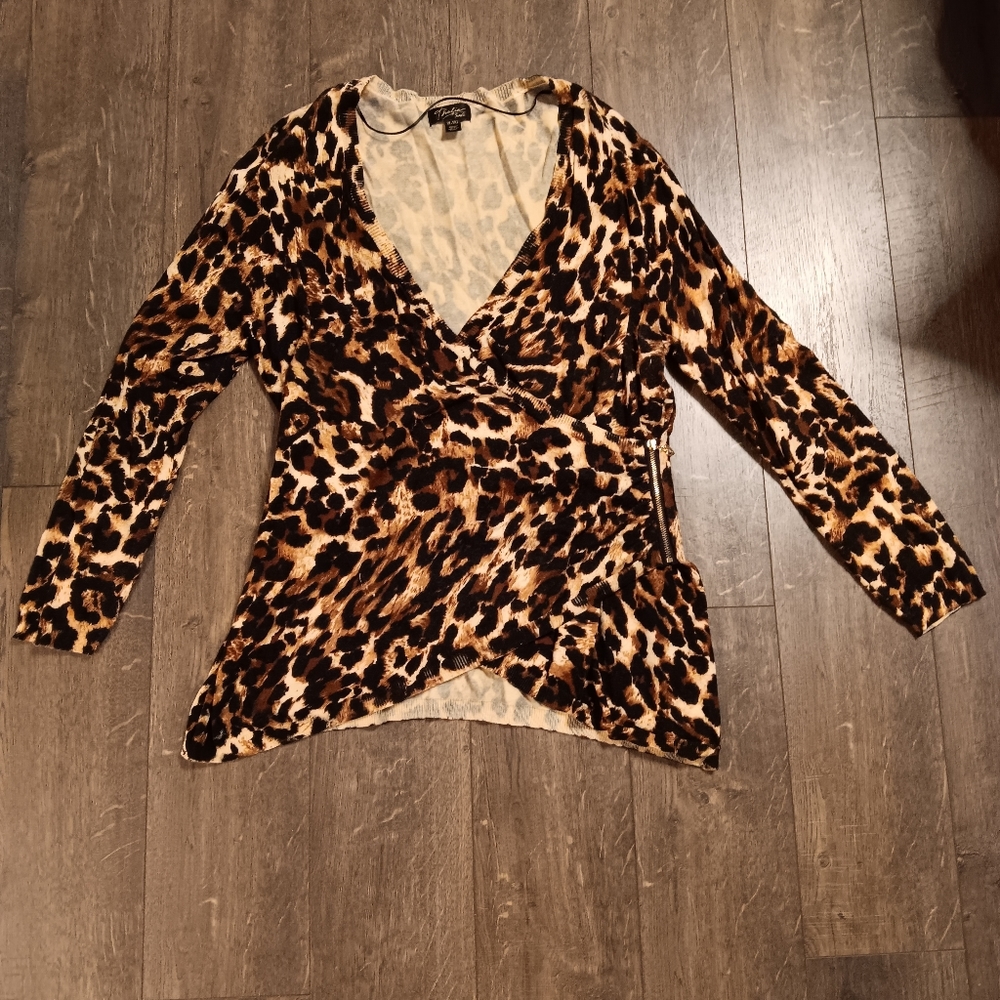 Leopard Print Wrap-Style Women’s Top - Brown